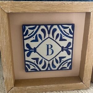 ❤️3 for $15! ❤️ Bathroom decoration, four blue and white tiles in frames.